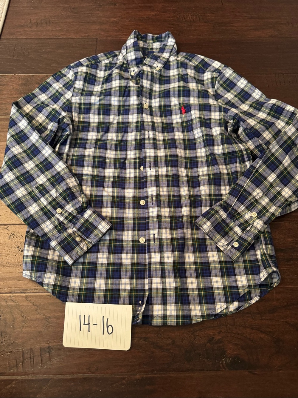 Ralph Lauren Blue, Green & White Plaid Button-Down Shirt